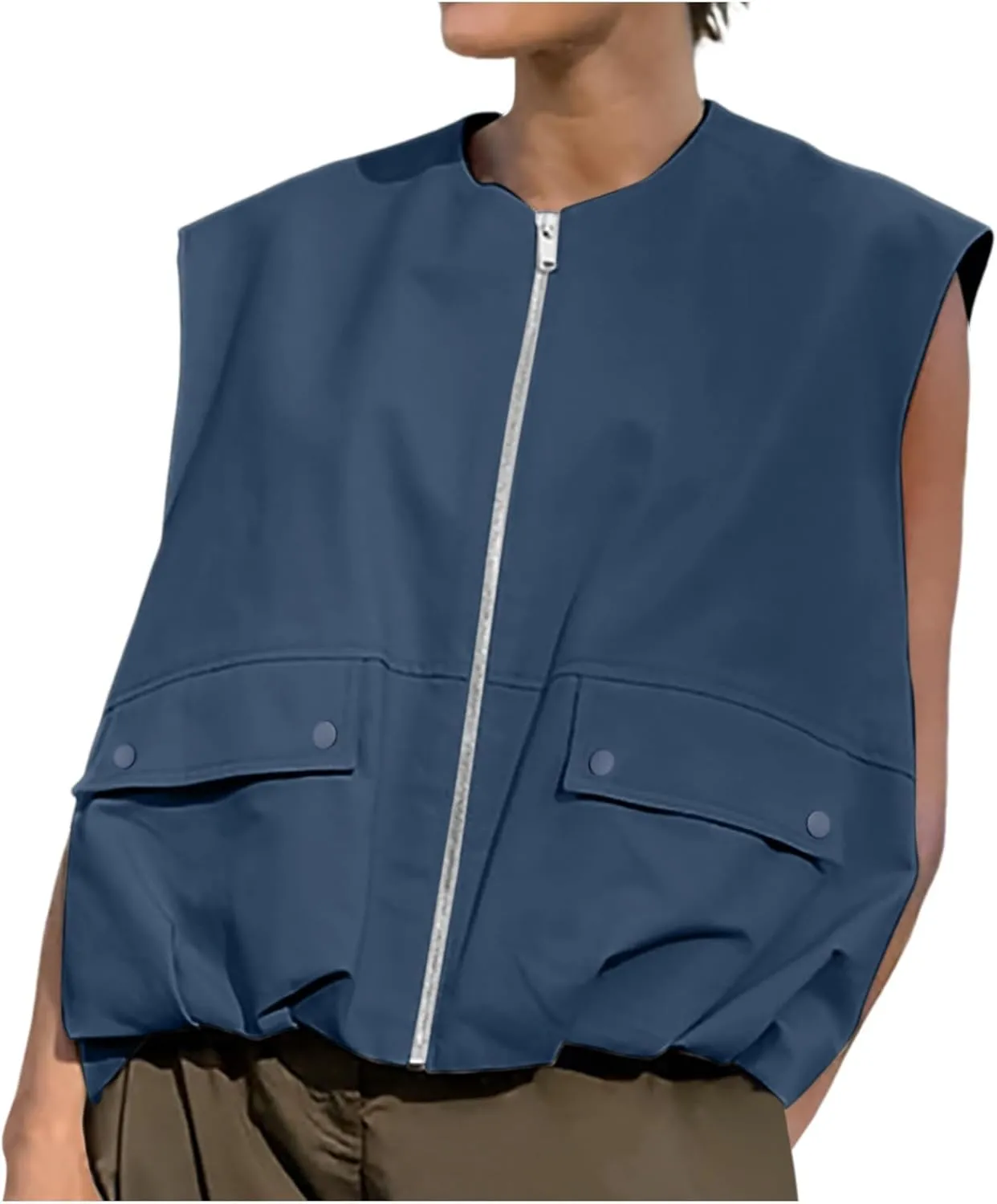 Womens Fashion Sleeveless Sweatshirt Casual Full Zip Pocket Pullover Tops Loose Lightweight Open Front Cardigan Coat