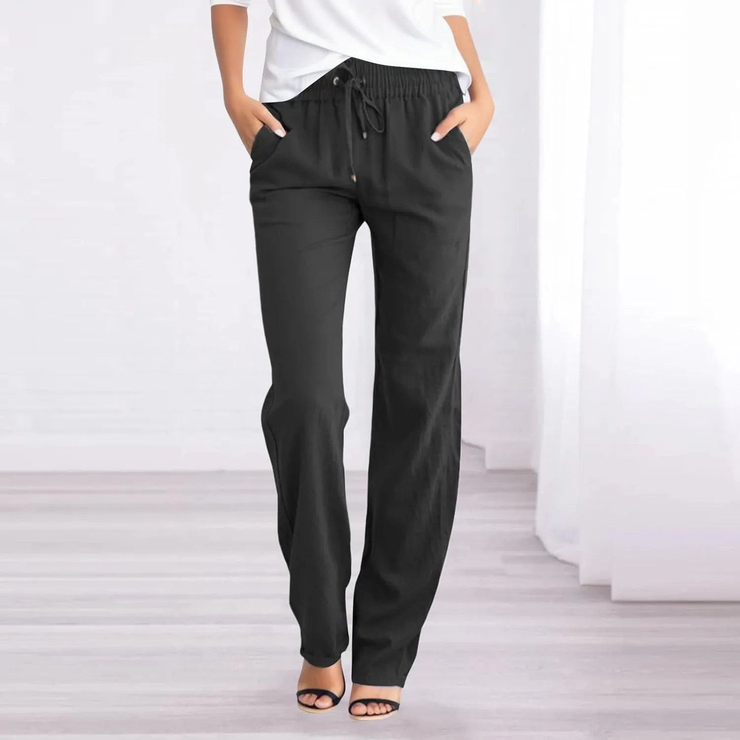 Women's Fleece Lined Joggers Wide Leg Yoga Pants Sweatpants Casual Loose Lounge Comfy Baggy Trousers with Pockets