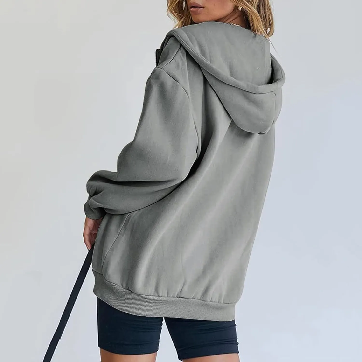 Women's Full Ziped Hoodies Teen Girl Fall Jacket Coat Oversized Sweatshirts Casual Drawstring Y2K Hoodie with Pocket