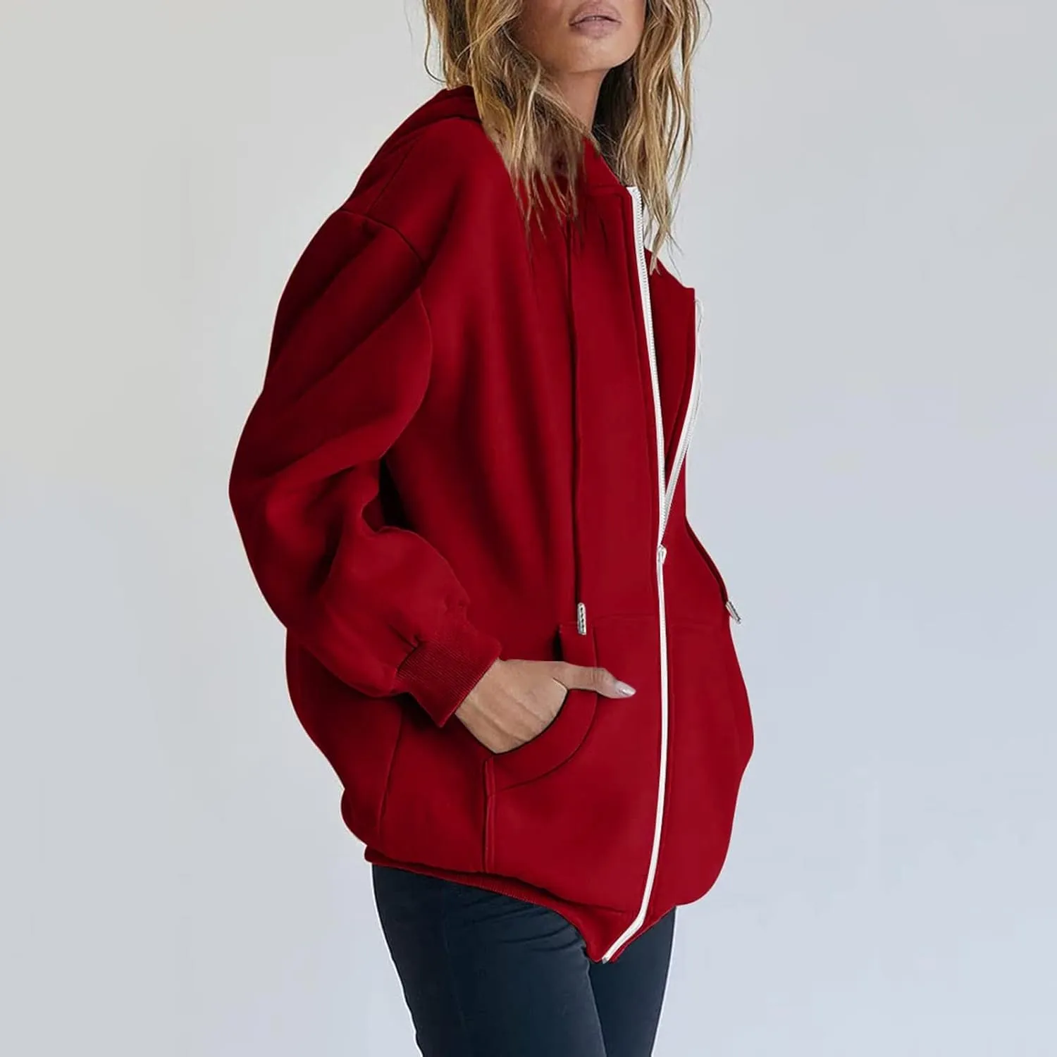 Women's Full Ziped Hoodies Teen Girl Fall Jacket Coat Oversized Sweatshirts Casual Drawstring Y2K Hoodie with Pocket