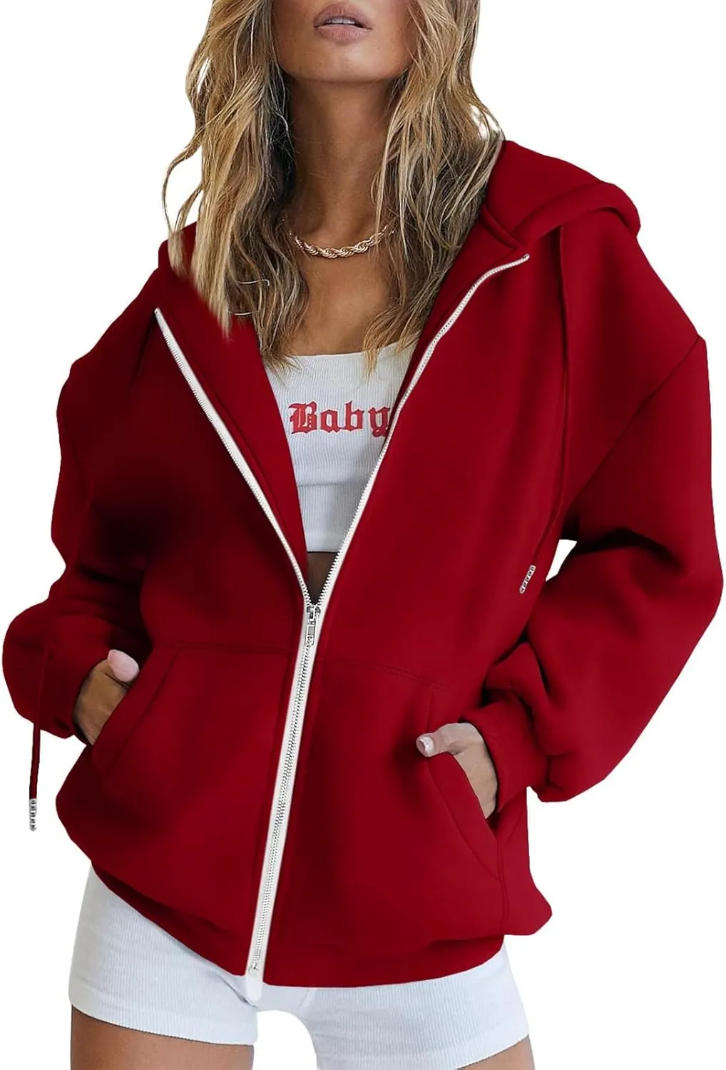 Women's Full Ziped Hoodies Teen Girl Fall Jacket Coat Oversized Sweatshirts Casual Drawstring Y2K Hoodie with Pocket