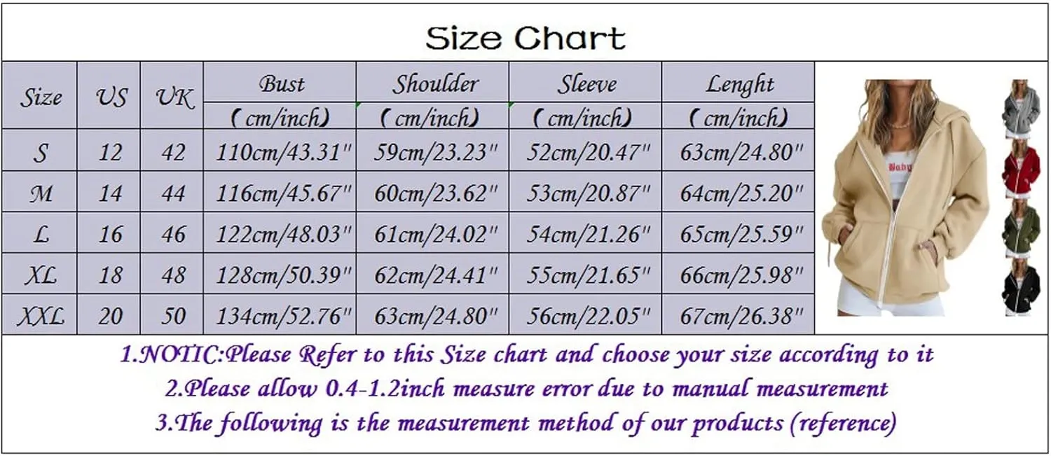 Women's Full Ziped Hoodies Teen Girl Fall Jacket Coat Oversized Sweatshirts Casual Drawstring Y2K Hoodie with Pocket