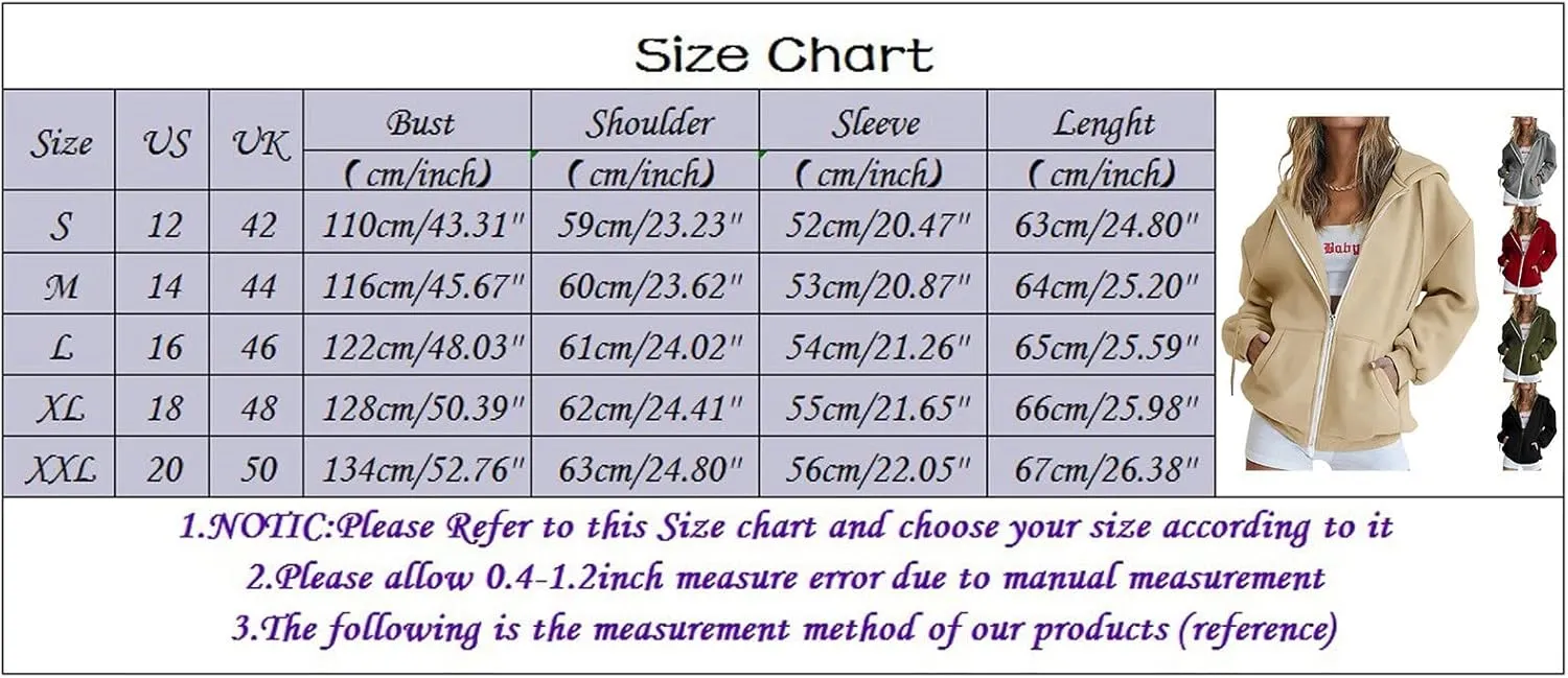 Women's Full Ziped Hoodies Teen Girl Fall Jacket Coat Oversized Sweatshirts Casual Drawstring Y2K Hoodie with Pocket