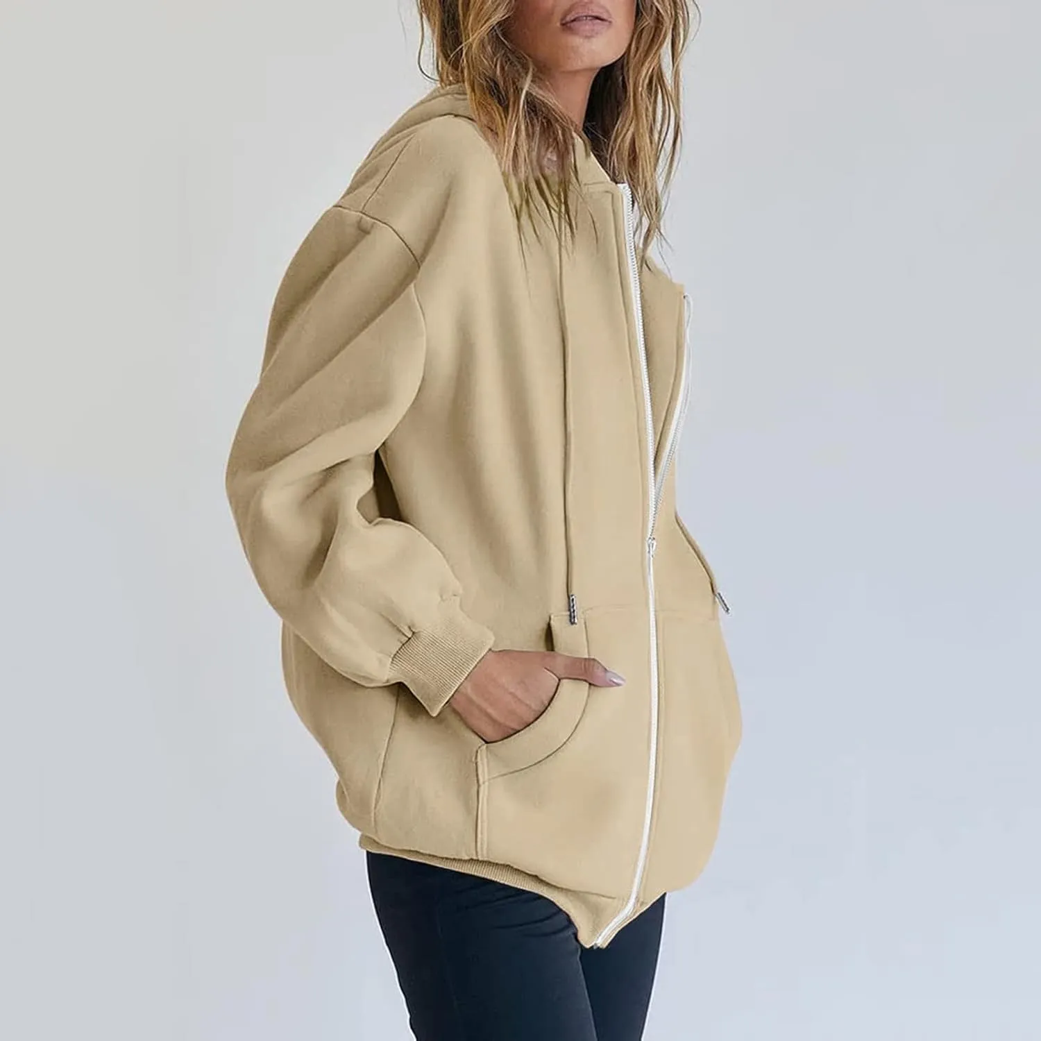 Women's Full Ziped Hoodies Teen Girl Fall Jacket Coat Oversized Sweatshirts Casual Drawstring Y2K Hoodie with Pocket