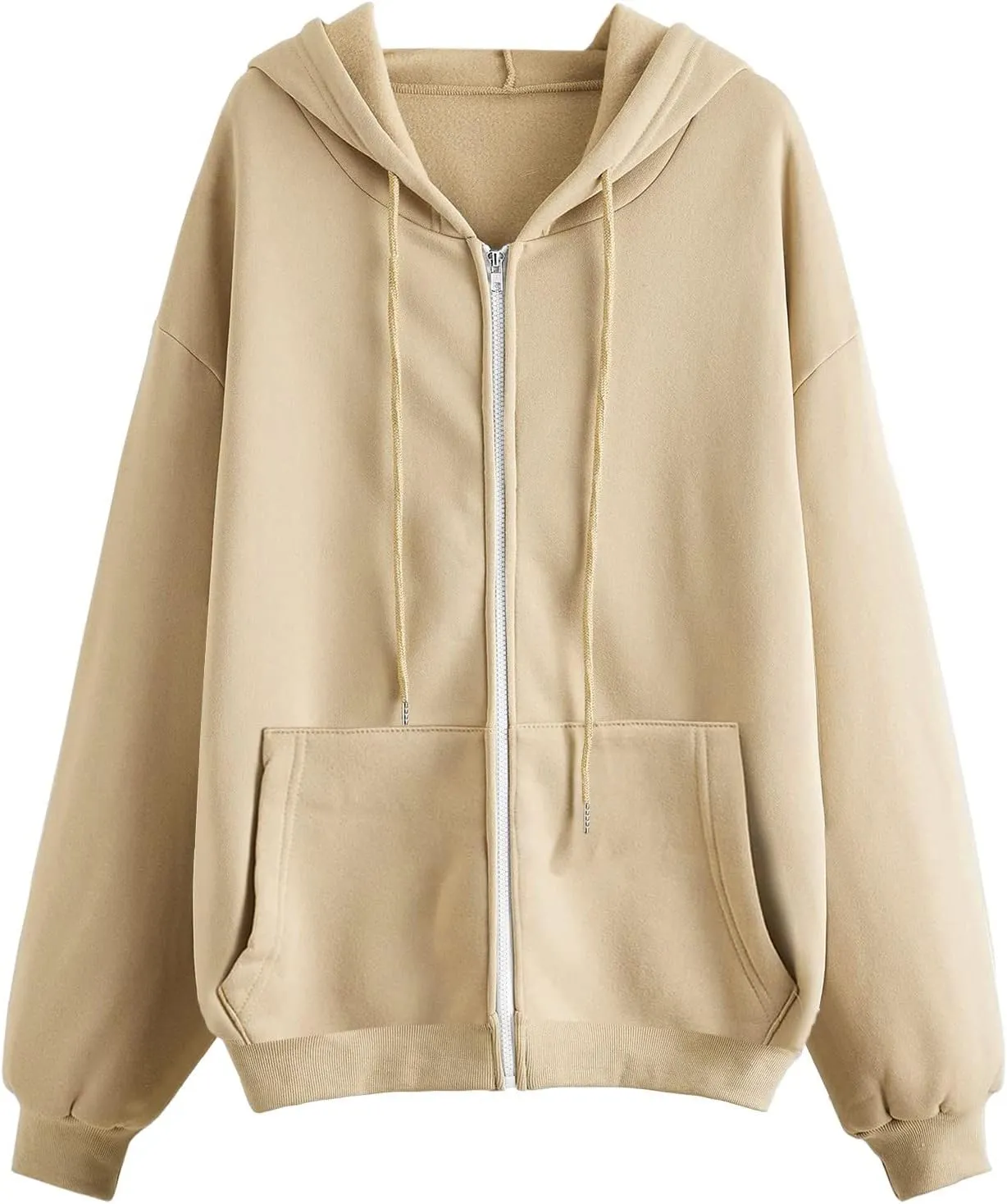 Women's Full Ziped Hoodies Teen Girl Fall Jacket Coat Oversized Sweatshirts Casual Drawstring Y2K Hoodie with Pocket
