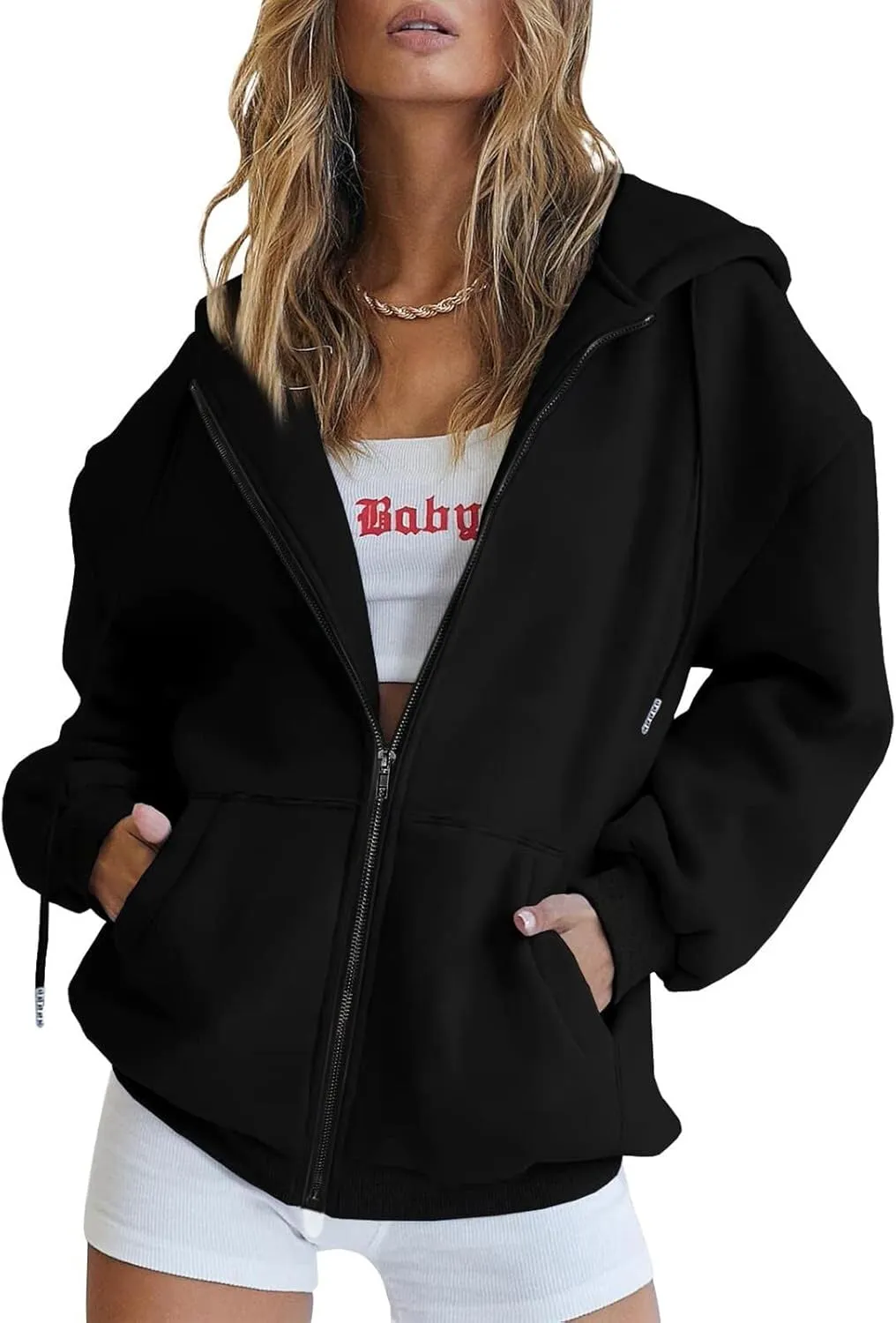 Women's Full Ziped Hoodies Teen Girl Fall Jacket Coat Oversized Sweatshirts Casual Drawstring Y2K Hoodie with Pocket