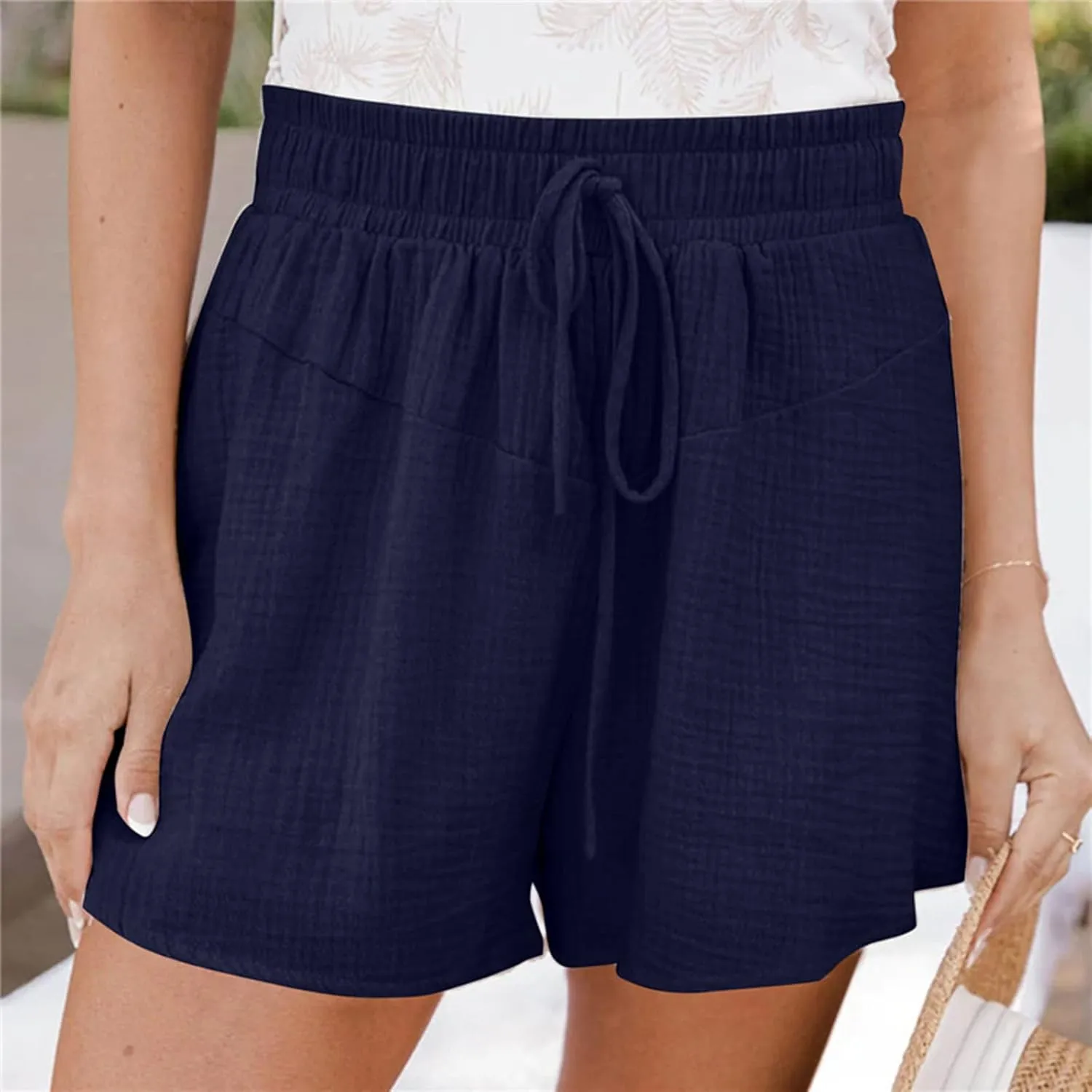 Women's Green Solid Cotton Linen Bermuda Shorts