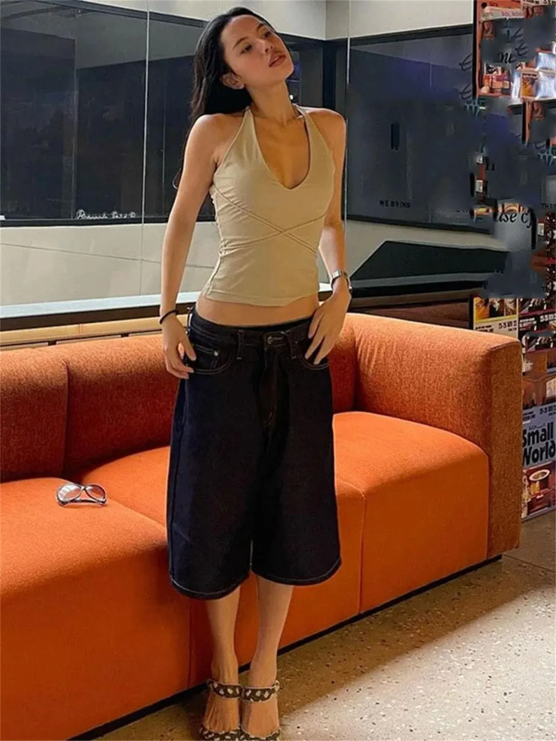Women's Korean Backless Tank Top Style Sleeveless Halter Camis Slim Fit Vest