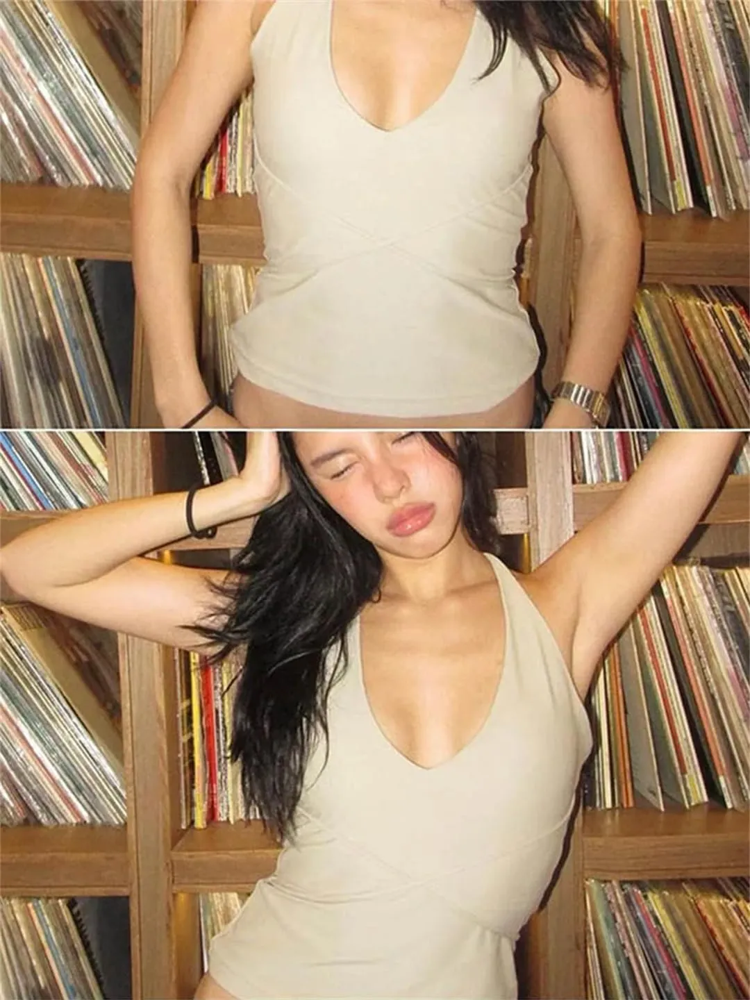 Women's Korean Backless Tank Top Style Sleeveless Halter Camis Slim Fit Vest