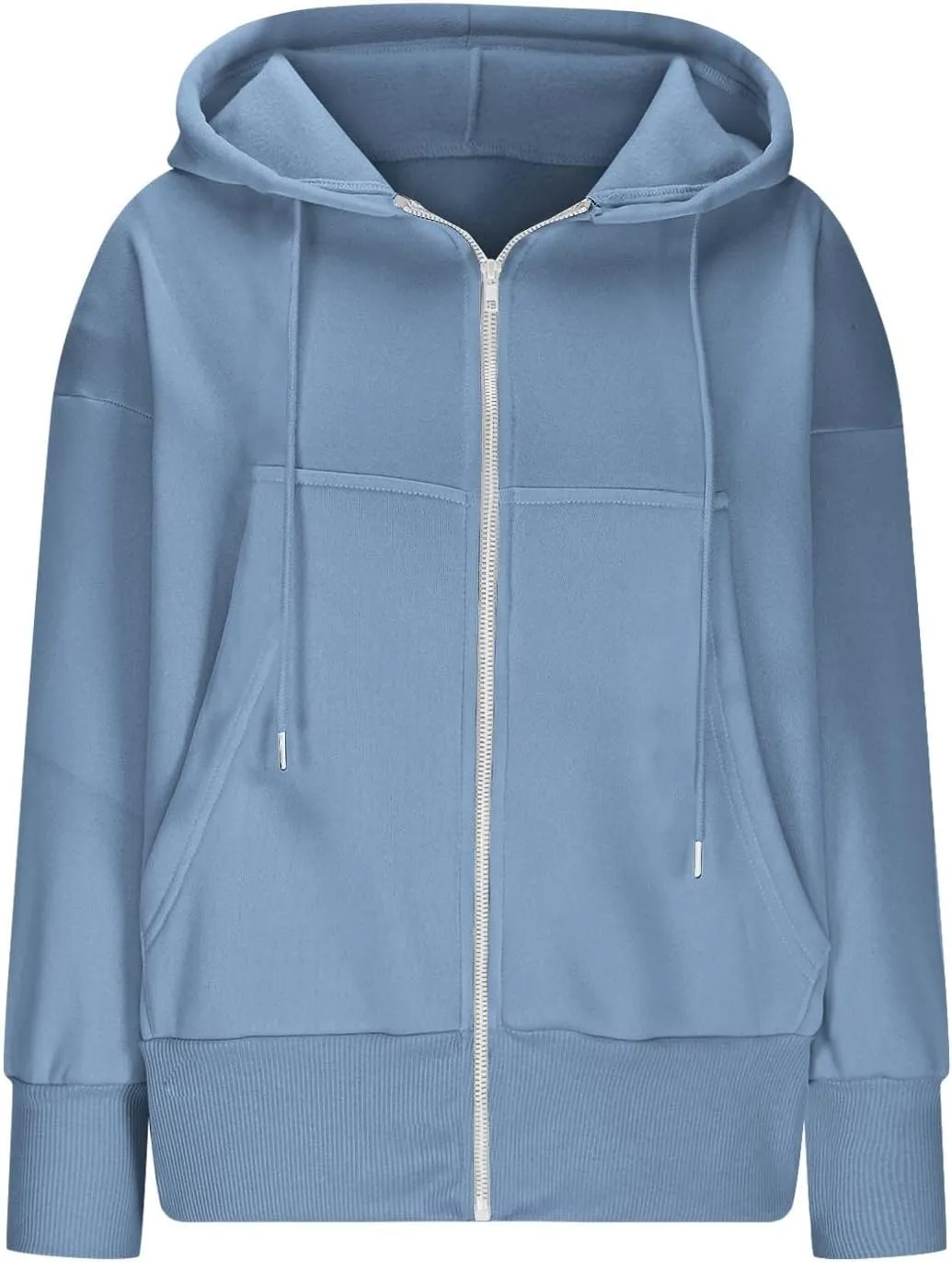 Women's Long Sleeve Casual Crop Hoodies Sweatshirts Zip Up Loose Hooded Tops Drawstraing Trendy Sweatshirt