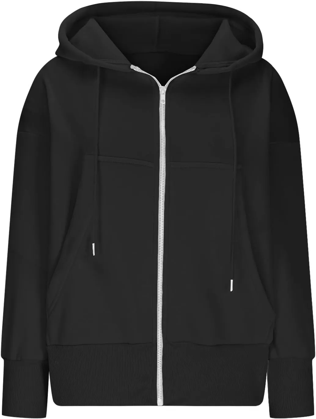 Women's Long Sleeve Casual Crop Hoodies Sweatshirts Zip Up Loose Hooded Tops Drawstraing Trendy Sweatshirt