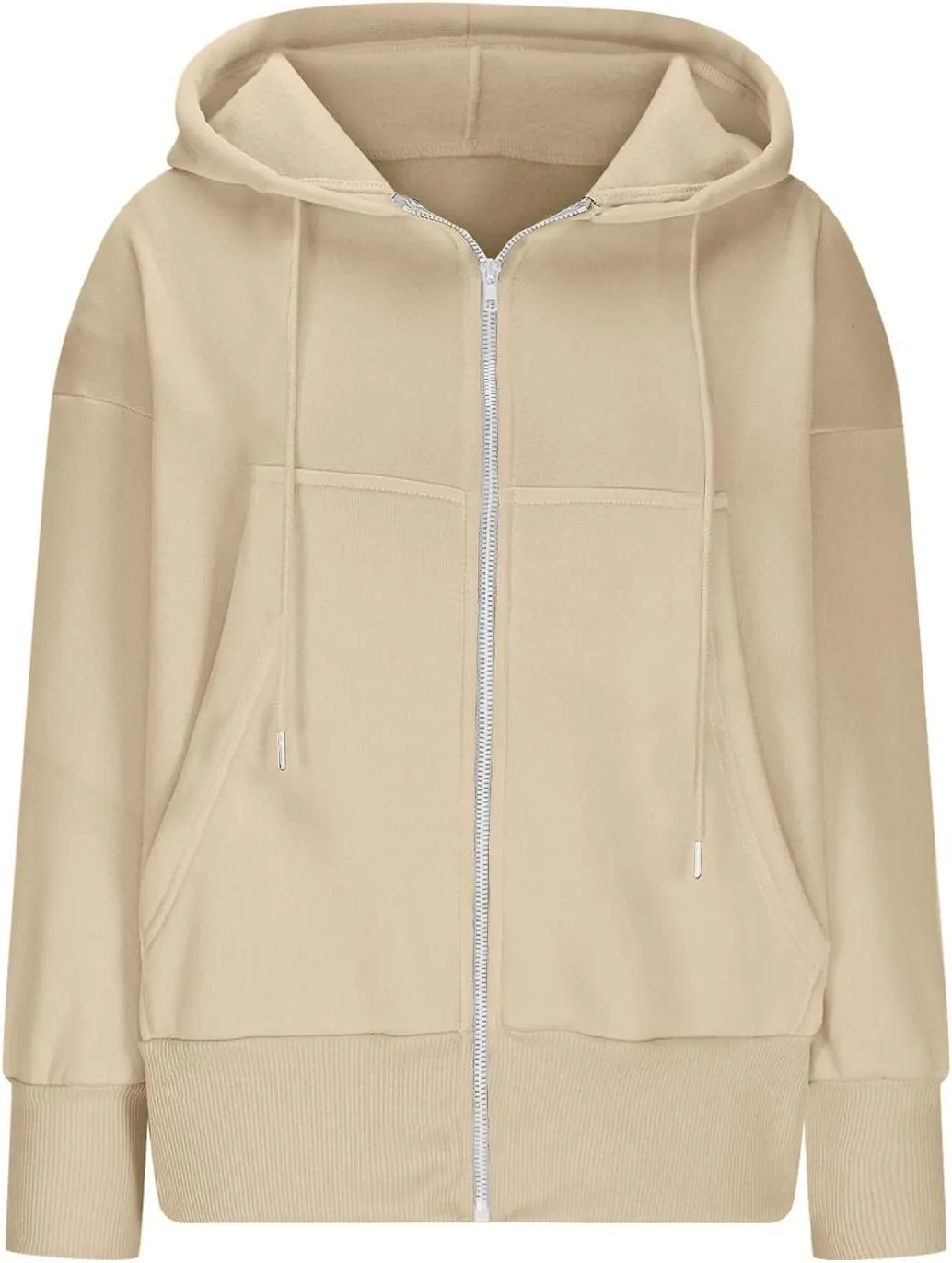 Women's Long Sleeve Casual Crop Hoodies Sweatshirts Zip Up Loose Hooded Tops Drawstraing Trendy Sweatshirt