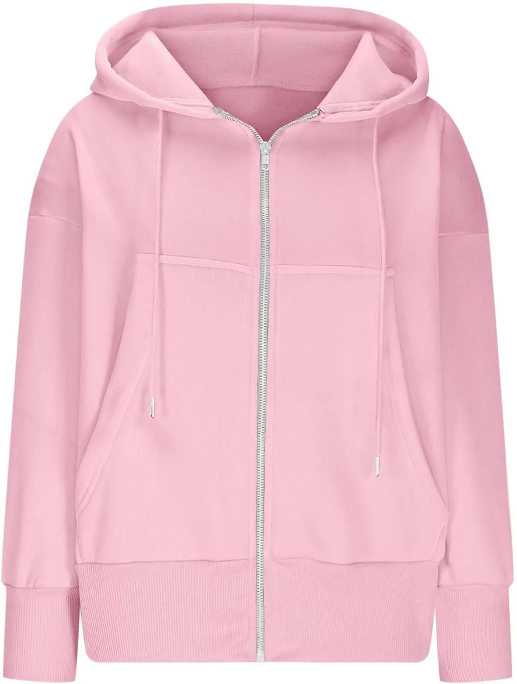 Women's Long Sleeve Casual Crop Hoodies Sweatshirts Zip Up Loose Hooded Tops Drawstraing Trendy Sweatshirt