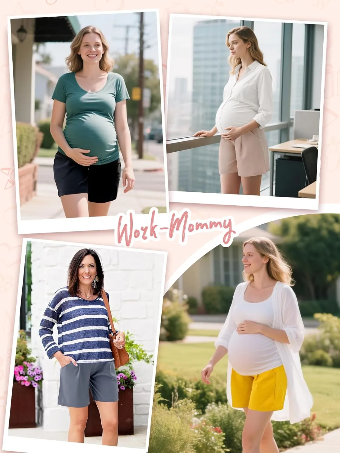 Womens Maternity Shorts Over The Belly, Pregnancy Shorts Dressy Tailored Comfy with Pockets Work Office Casual