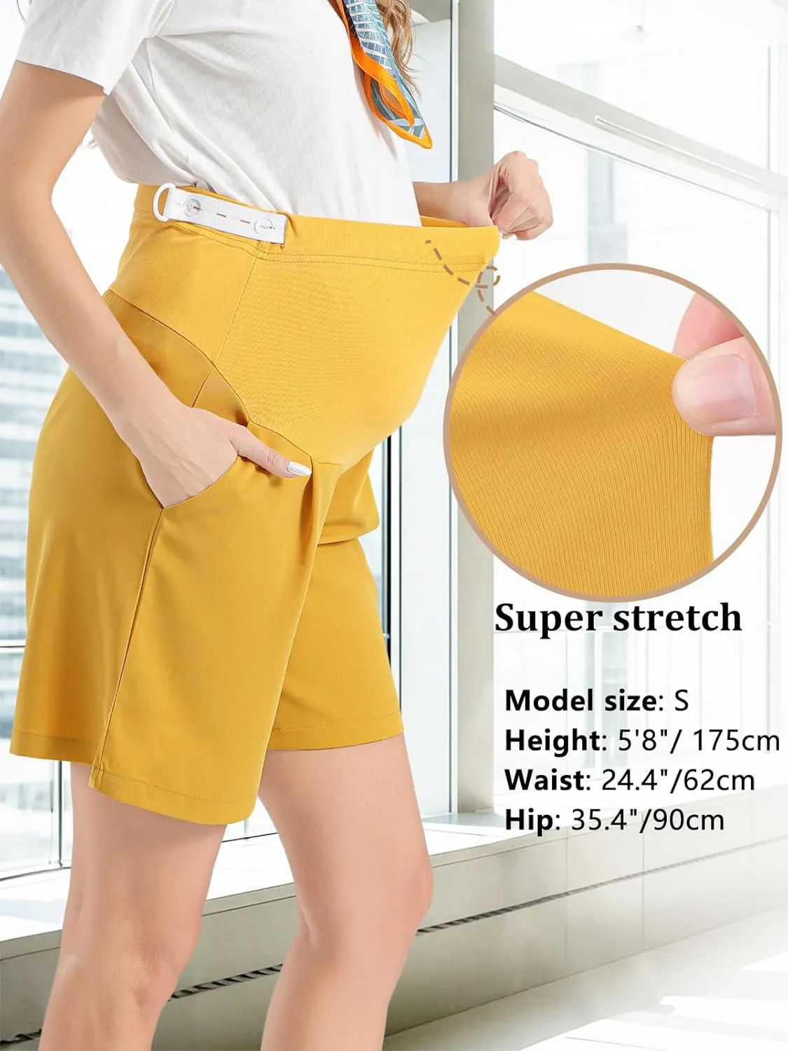 Womens Maternity Shorts Over The Belly, Pregnancy Shorts Dressy Tailored Comfy with Pockets Work Office Casual