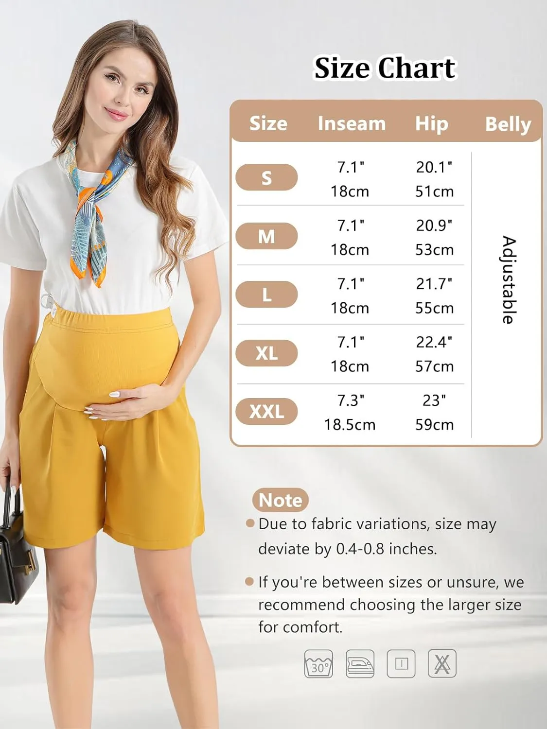 Womens Maternity Shorts Over The Belly, Pregnancy Shorts Dressy Tailored Comfy with Pockets Work Office Casual