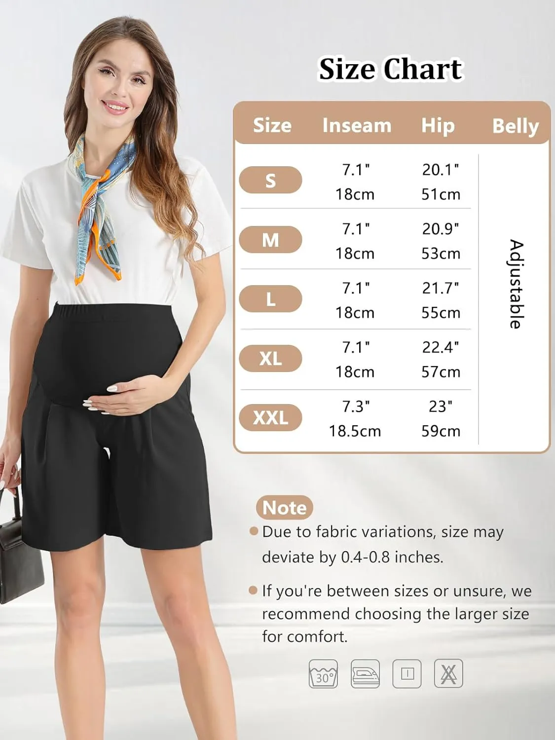Womens Maternity Shorts Over The Belly, Pregnancy Shorts Dressy Tailored Comfy with Pockets Work Office Casual