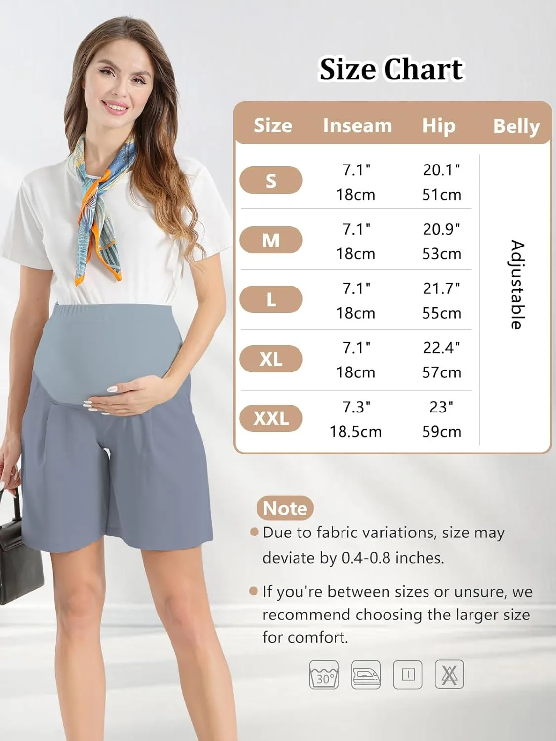 Womens Maternity Shorts Over The Belly, Pregnancy Shorts Dressy Tailored Comfy with Pockets Work Office Casual