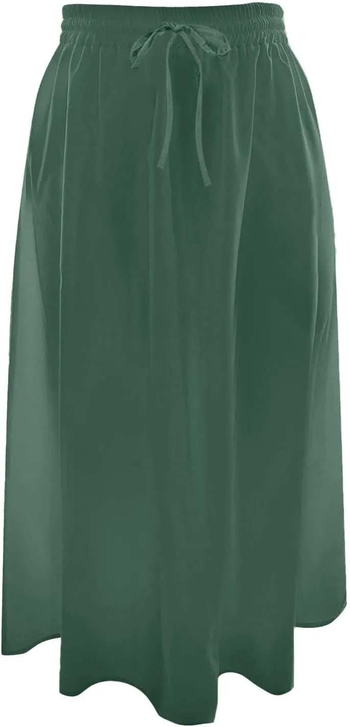 Women's Midi Skirt Summer Pleated Flowy Elastic High Waisted A-Line Skirt with Pockets Bohemia for Women 2025 Trendy