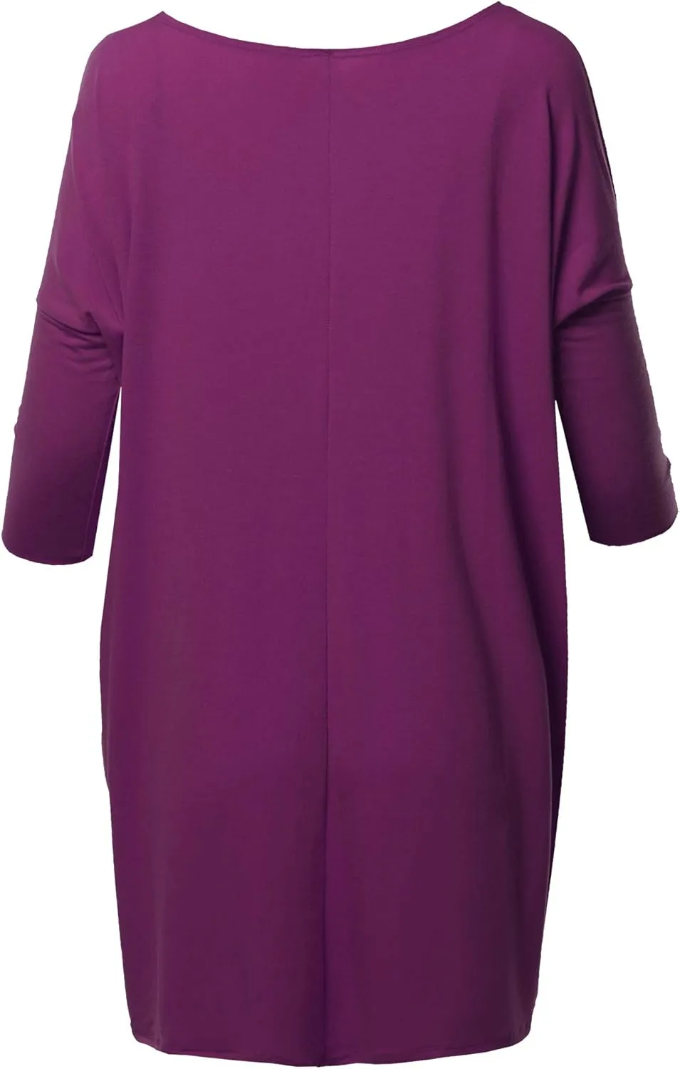 Women's Oversized Crew Neck 3/4 Sleeve Side Pockets Drop Shoulder Boxy Top