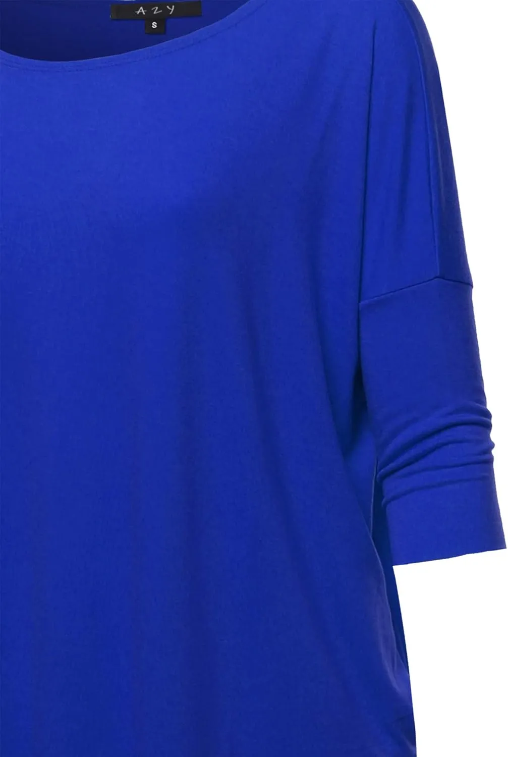 Women's Oversized Crew Neck 3/4 Sleeve Side Pockets Drop Shoulder Boxy Top