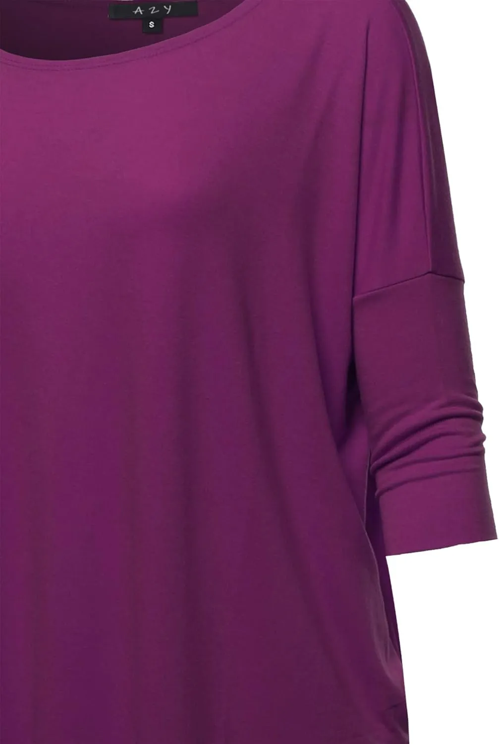 Women's Oversized Crew Neck 3/4 Sleeve Side Pockets Drop Shoulder Boxy Top