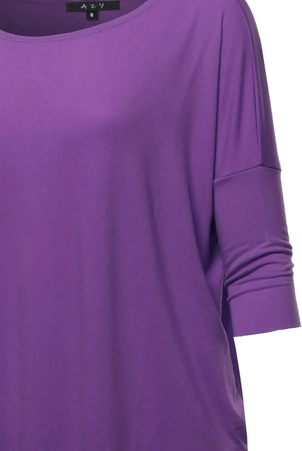Women's Oversized Crew Neck 3/4 Sleeve Side Pockets Drop Shoulder Boxy Top