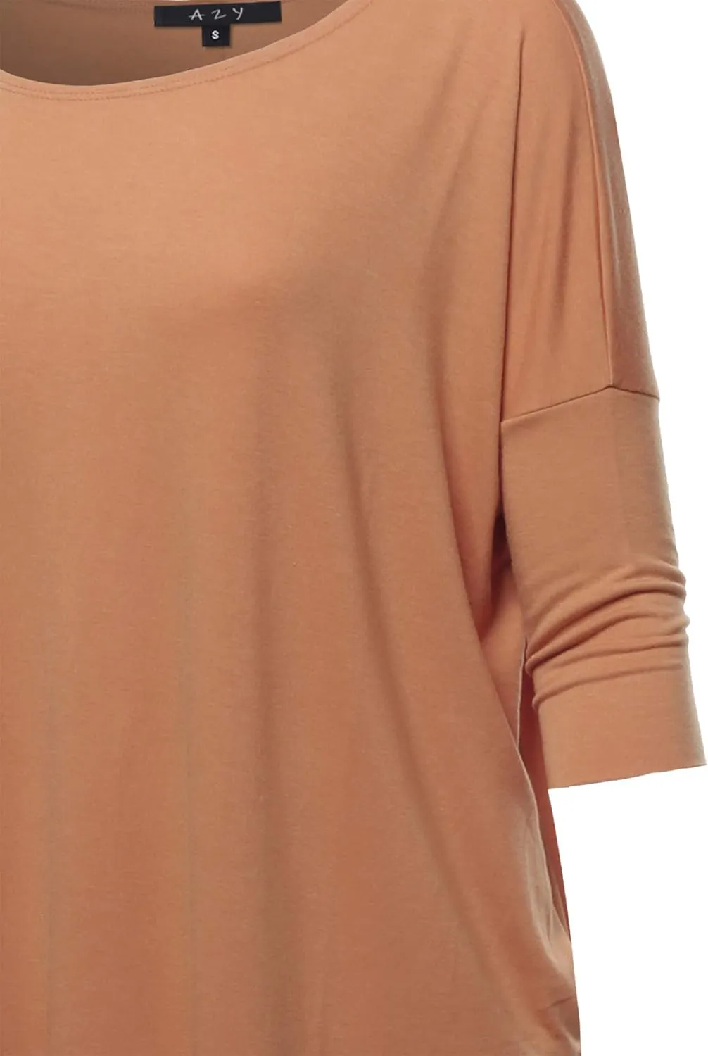 Women's Oversized Crew Neck 3/4 Sleeve Side Pockets Drop Shoulder Boxy Top