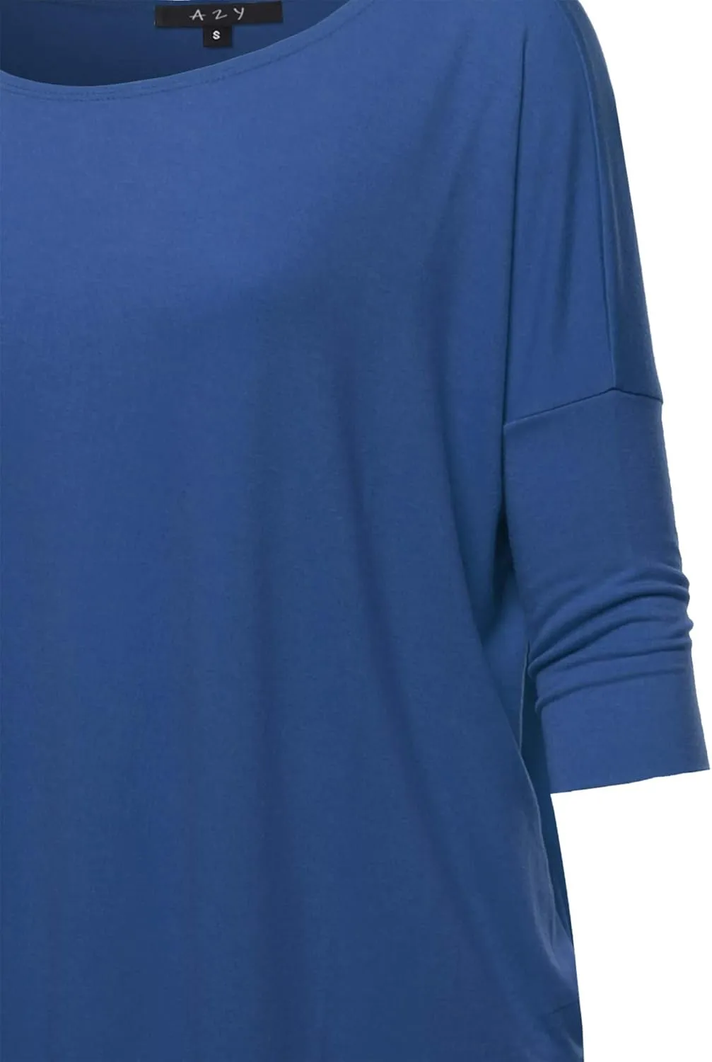 Women's Oversized Crew Neck 3/4 Sleeve Side Pockets Drop Shoulder Boxy Top