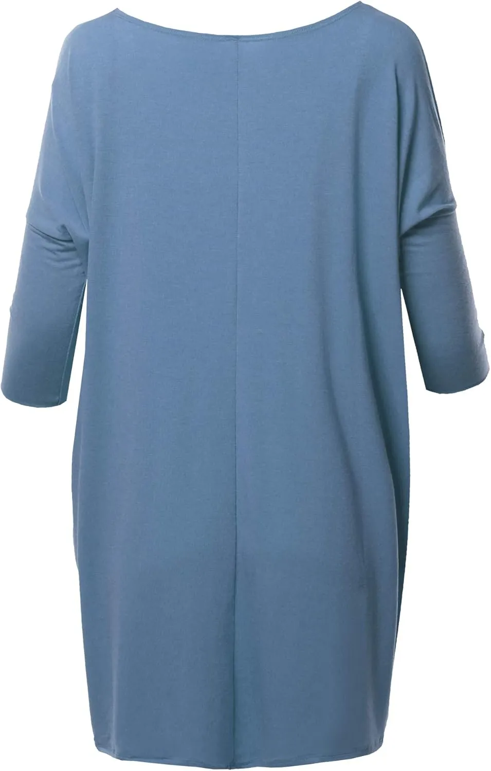 Women's Oversized Crew Neck 3/4 Sleeve Side Pockets Drop Shoulder Boxy Top