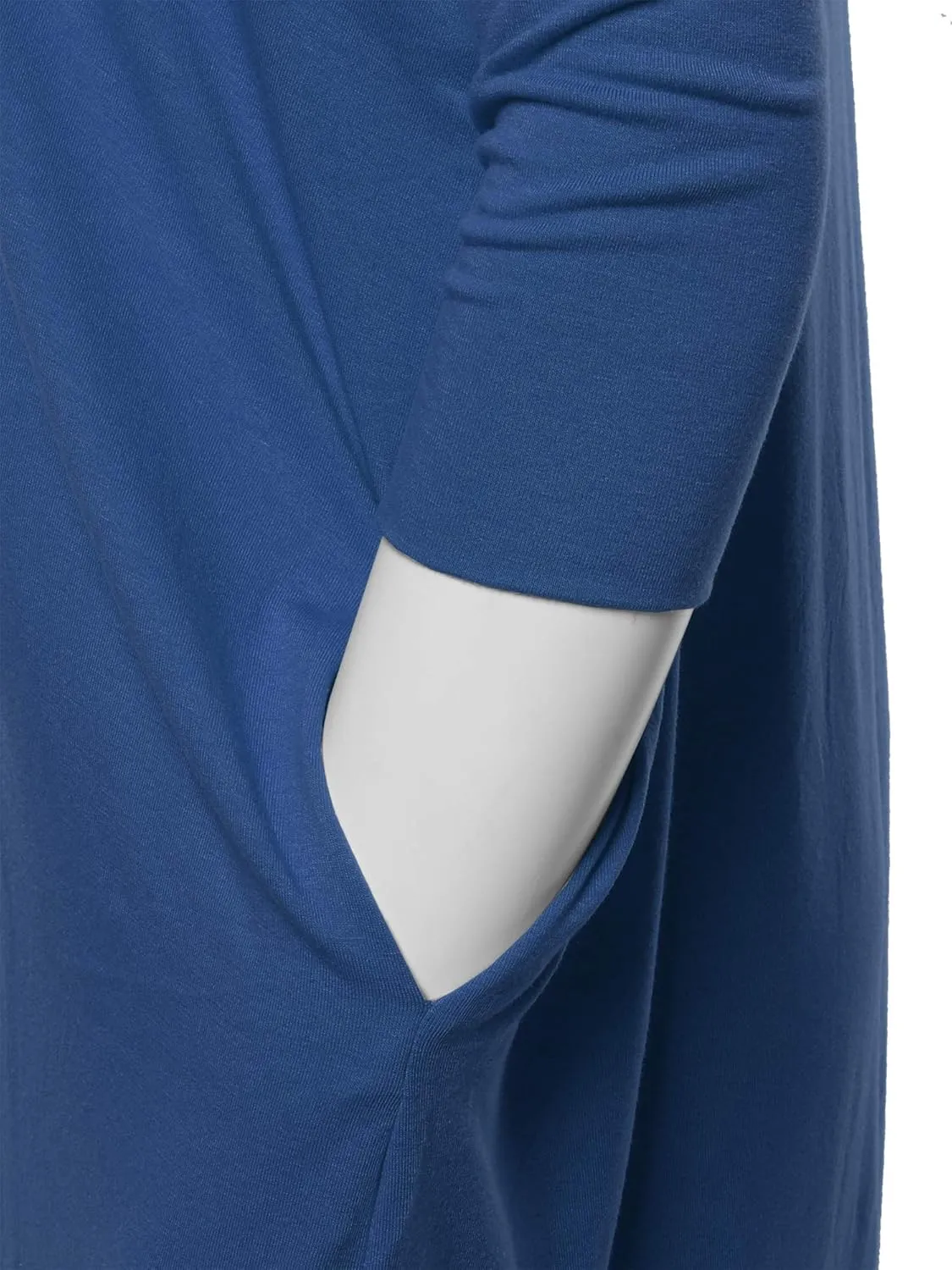 Women's Oversized Crew Neck 3/4 Sleeve Side Pockets Drop Shoulder Boxy Top
