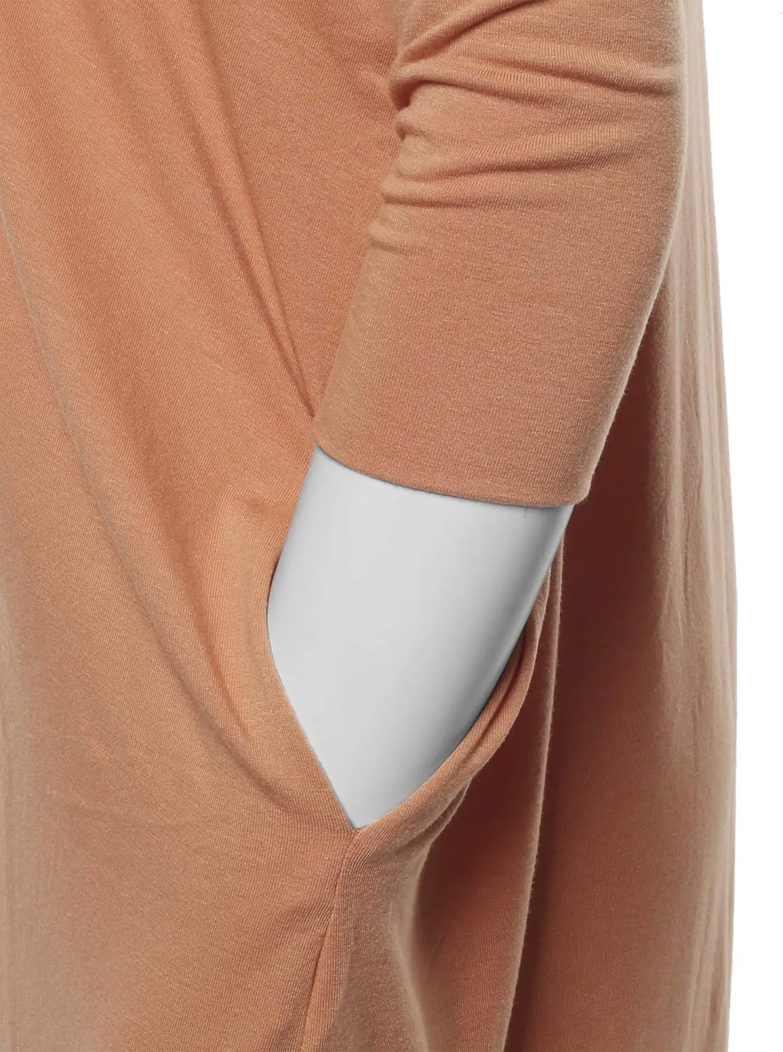 Women's Oversized Crew Neck 3/4 Sleeve Side Pockets Drop Shoulder Boxy Top