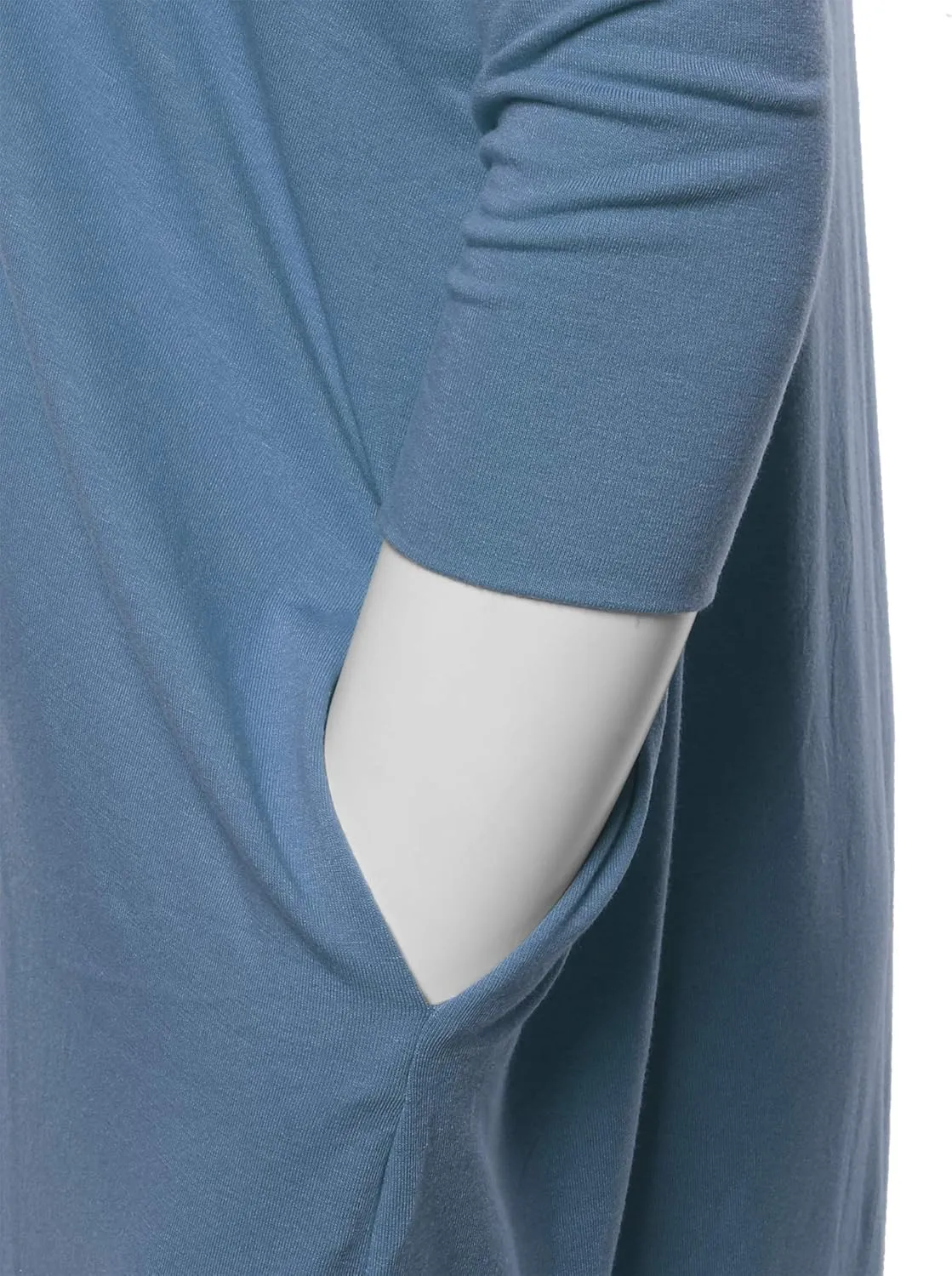 Women's Oversized Crew Neck 3/4 Sleeve Side Pockets Drop Shoulder Boxy Top