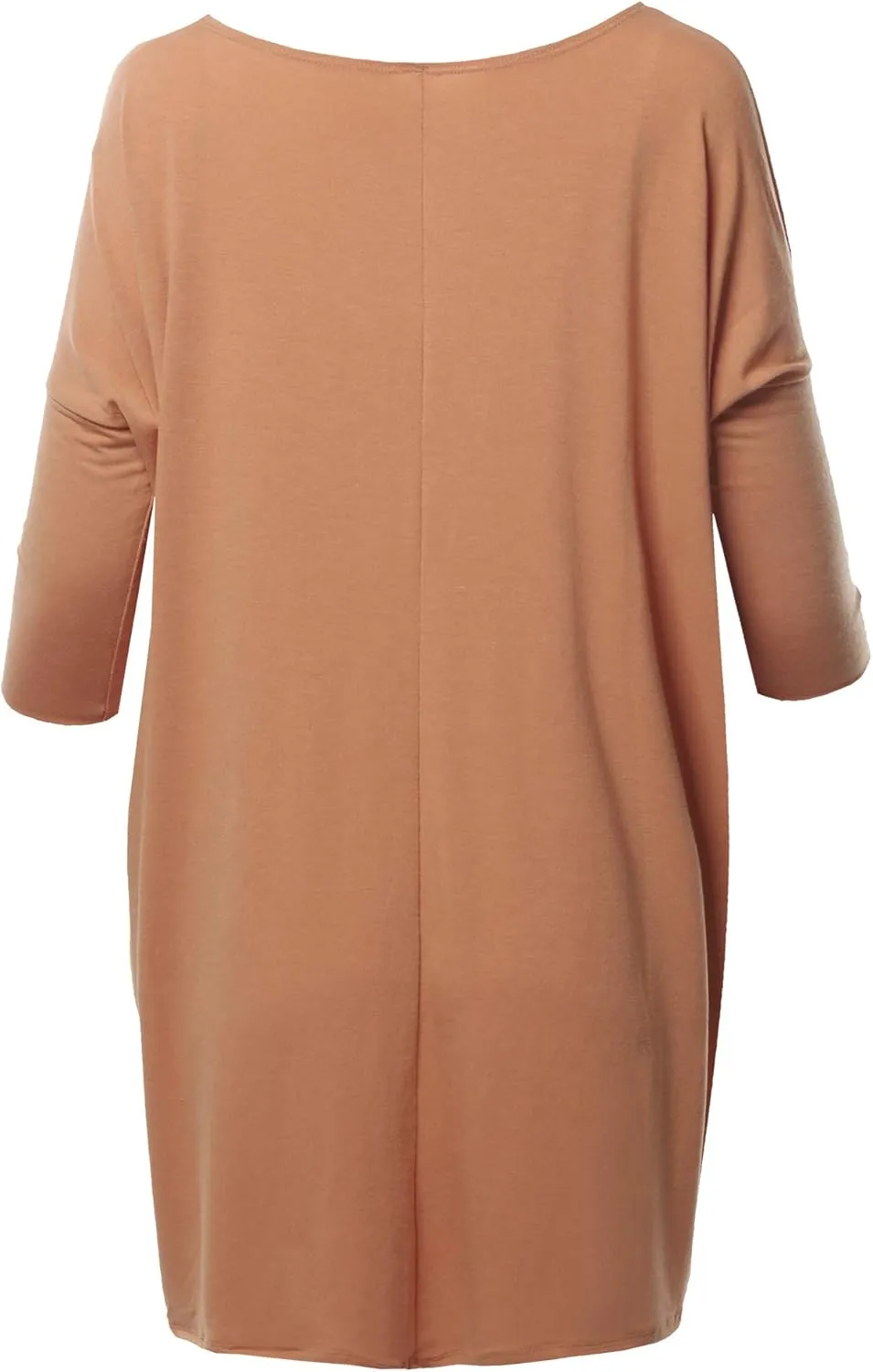 Women's Oversized Crew Neck 3/4 Sleeve Side Pockets Drop Shoulder Boxy Top