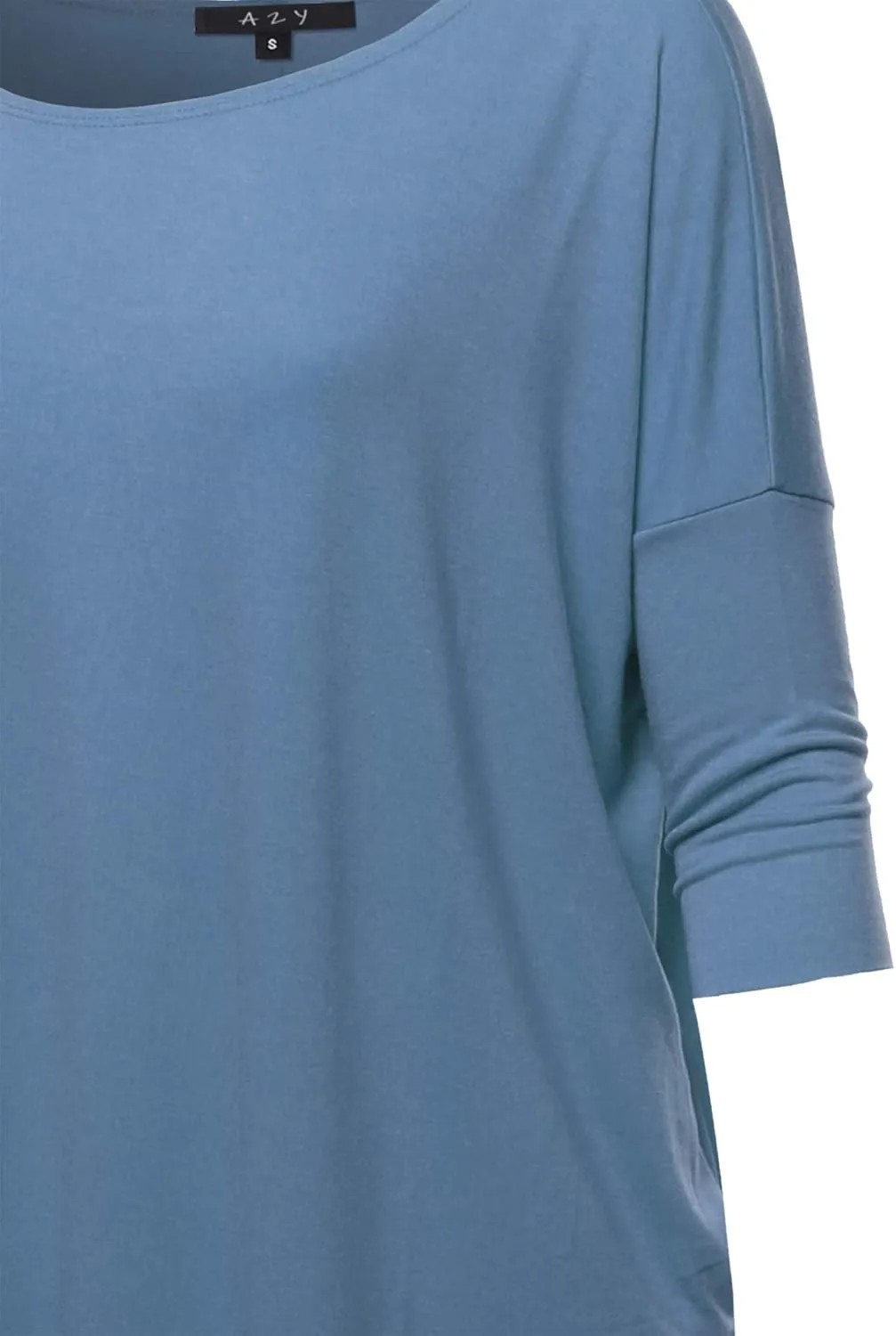 Women's Oversized Crew Neck 3/4 Sleeve Side Pockets Drop Shoulder Boxy Top