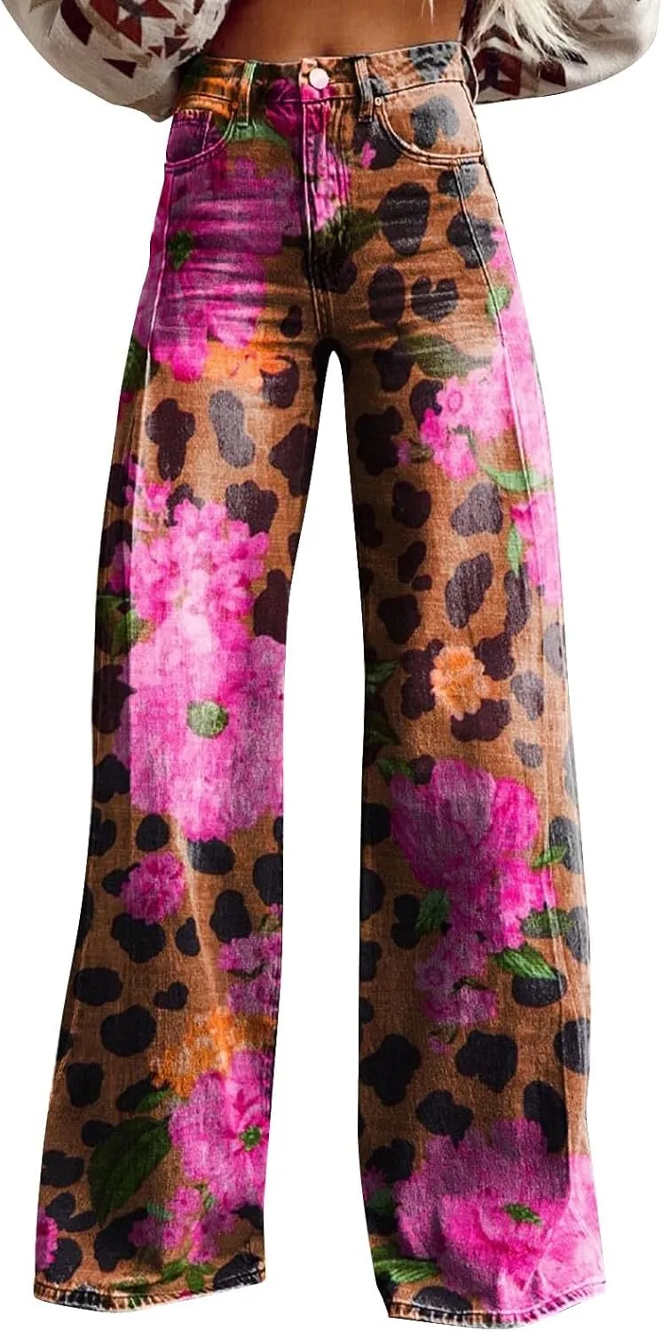 Womens Oversized Plus Size Sweatpant Jeans Summer Vintage High Waisted Stretchy Wide Leg Denim Pants Y2K Cute Bottoms