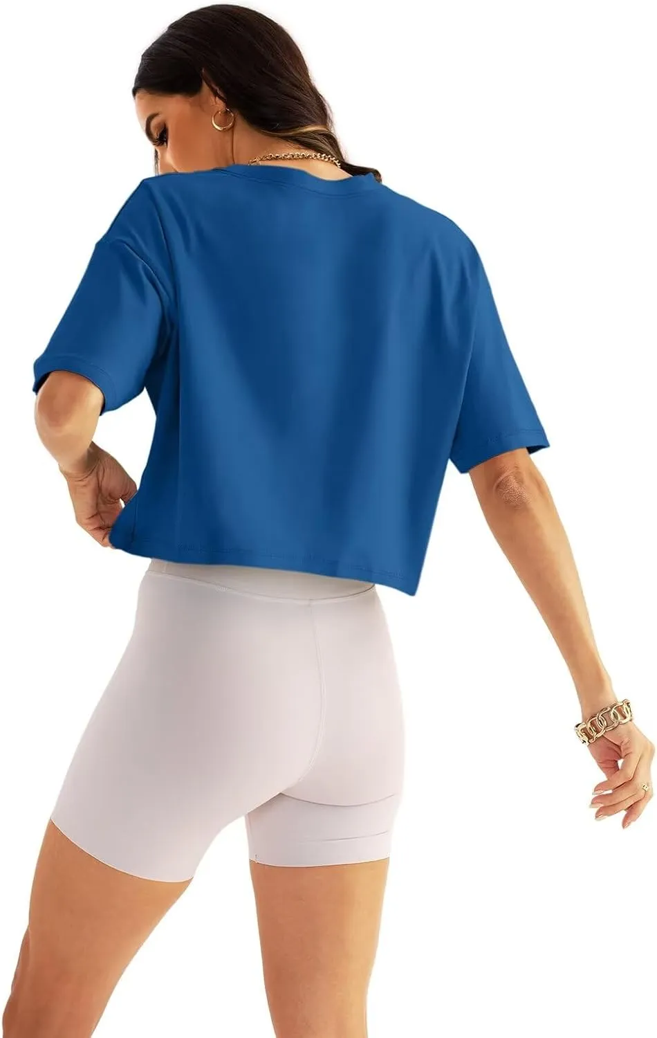 Womens Oversized Workout Crop Tops Cotton T Shirts Boxy Crewneck Loose Fit Short Sleeve Tee Summer Clothes 2025