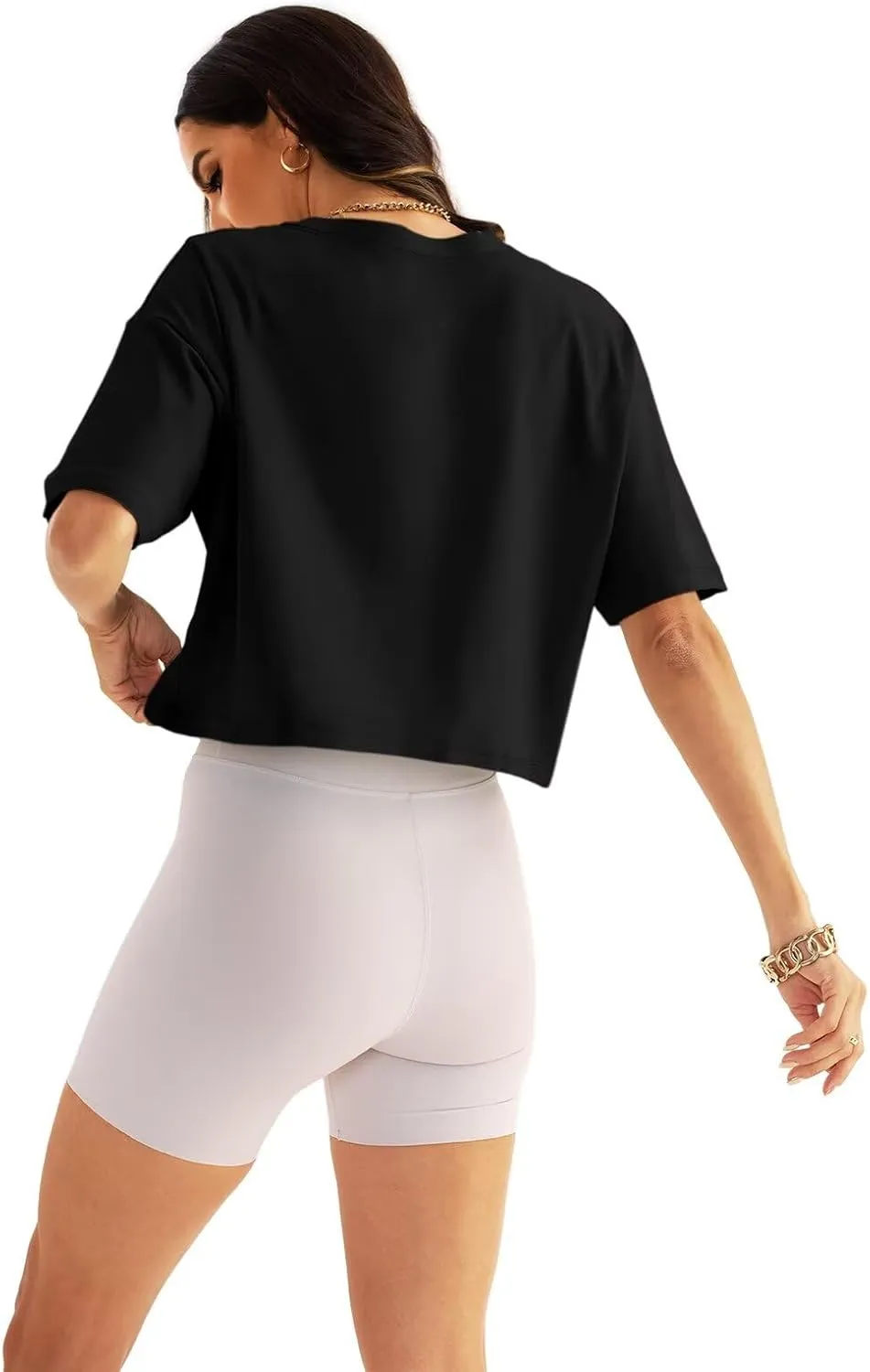 Womens Oversized Workout Crop Tops Cotton T Shirts Boxy Crewneck Loose Fit Short Sleeve Tee Summer Clothes 2025