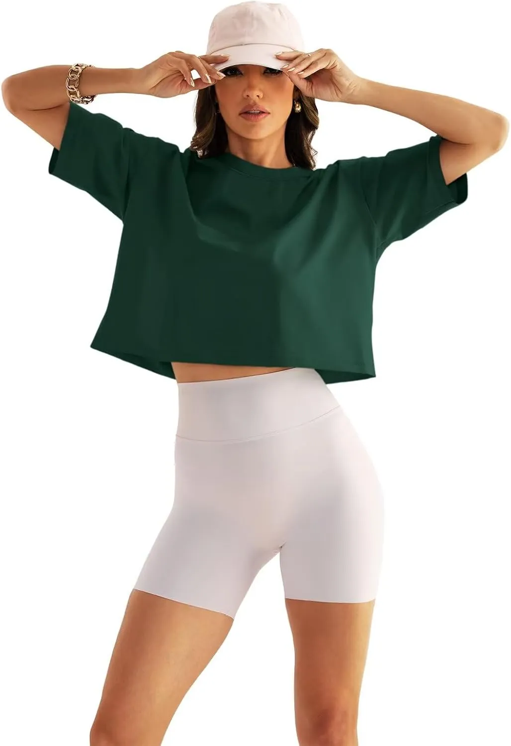 Womens Oversized Workout Crop Tops Cotton T Shirts Boxy Crewneck Loose Fit Short Sleeve Tee Summer Clothes 2025