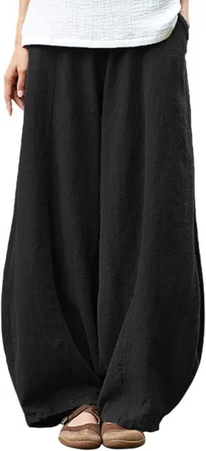 Women's Pants Casual Floral Print Wide Leg Relax Fit Ankle Length Lantern Trousers