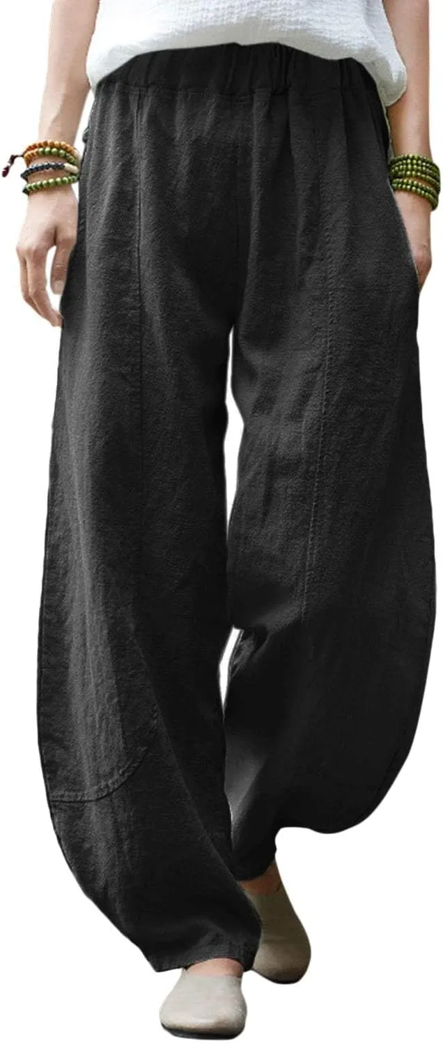 Women's Pants Casual Floral Print Wide Leg Relax Fit Ankle Length Lantern Trousers