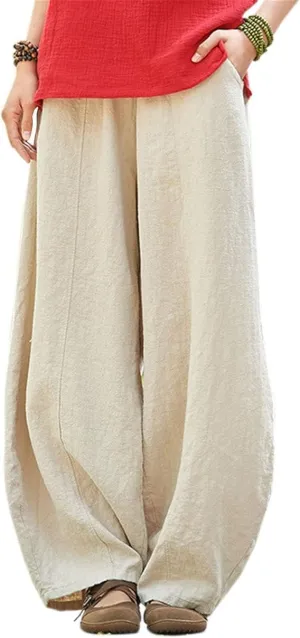 Women's Pants Casual Floral Print Wide Leg Relax Fit Ankle Length Lantern Trousers