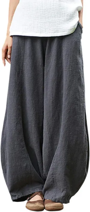 Women's Pants Casual Floral Print Wide Leg Relax Fit Ankle Length Lantern Trousers