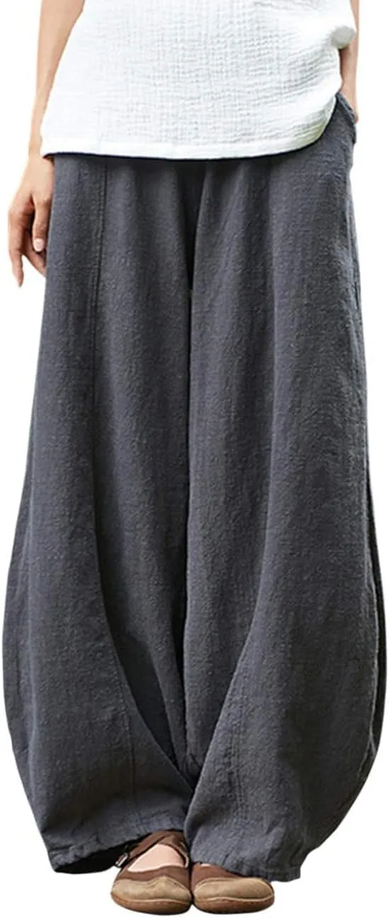 Women's Pants Casual Floral Print Wide Leg Relax Fit Ankle Length Lantern Trousers
