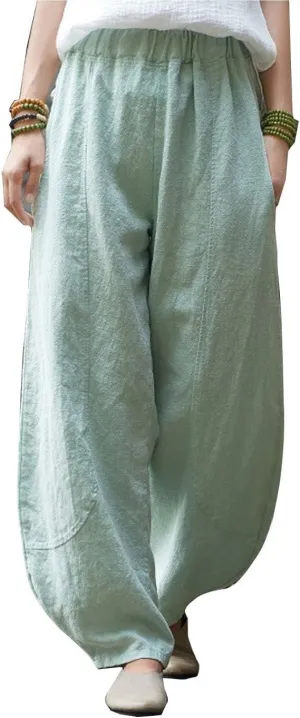 Women's Pants Casual Floral Print Wide Leg Relax Fit Ankle Length Lantern Trousers