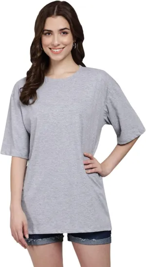 Women's Pure Cotton Casual Oversized Round Neck Drop Shoulder Tshirt