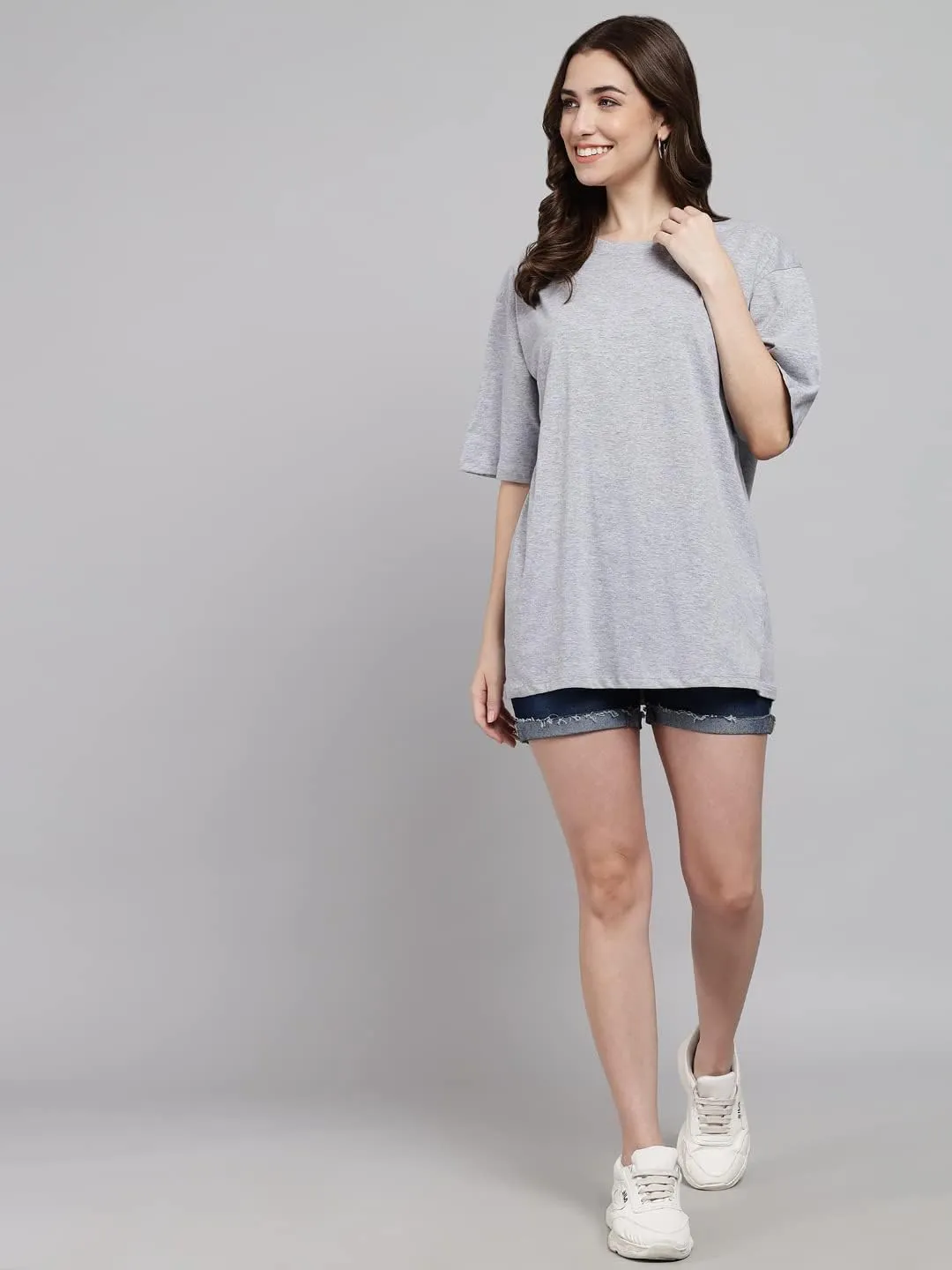 Women's Pure Cotton Casual Oversized Round Neck Drop Shoulder Tshirt