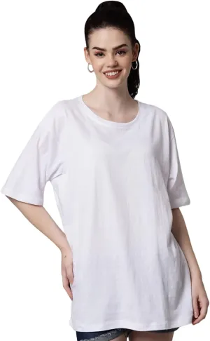Women's Pure Cotton Casual Oversized Round Neck Drop Shoulder Tshirt