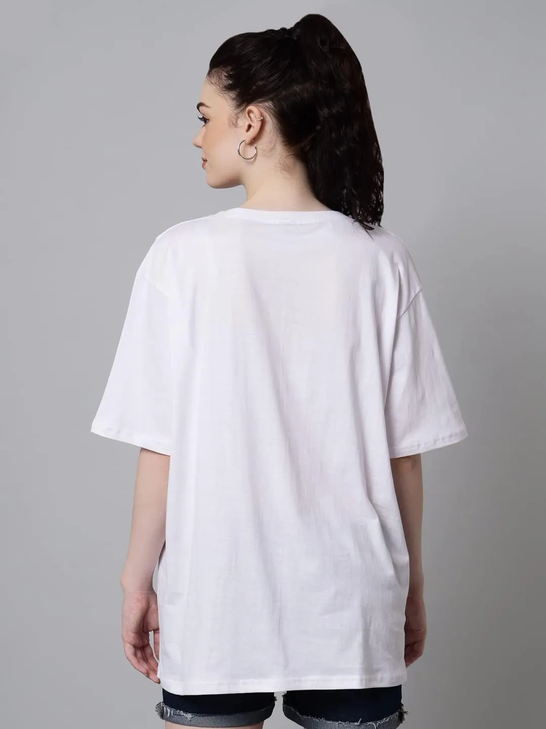 Women's Pure Cotton Casual Oversized Round Neck Drop Shoulder Tshirt