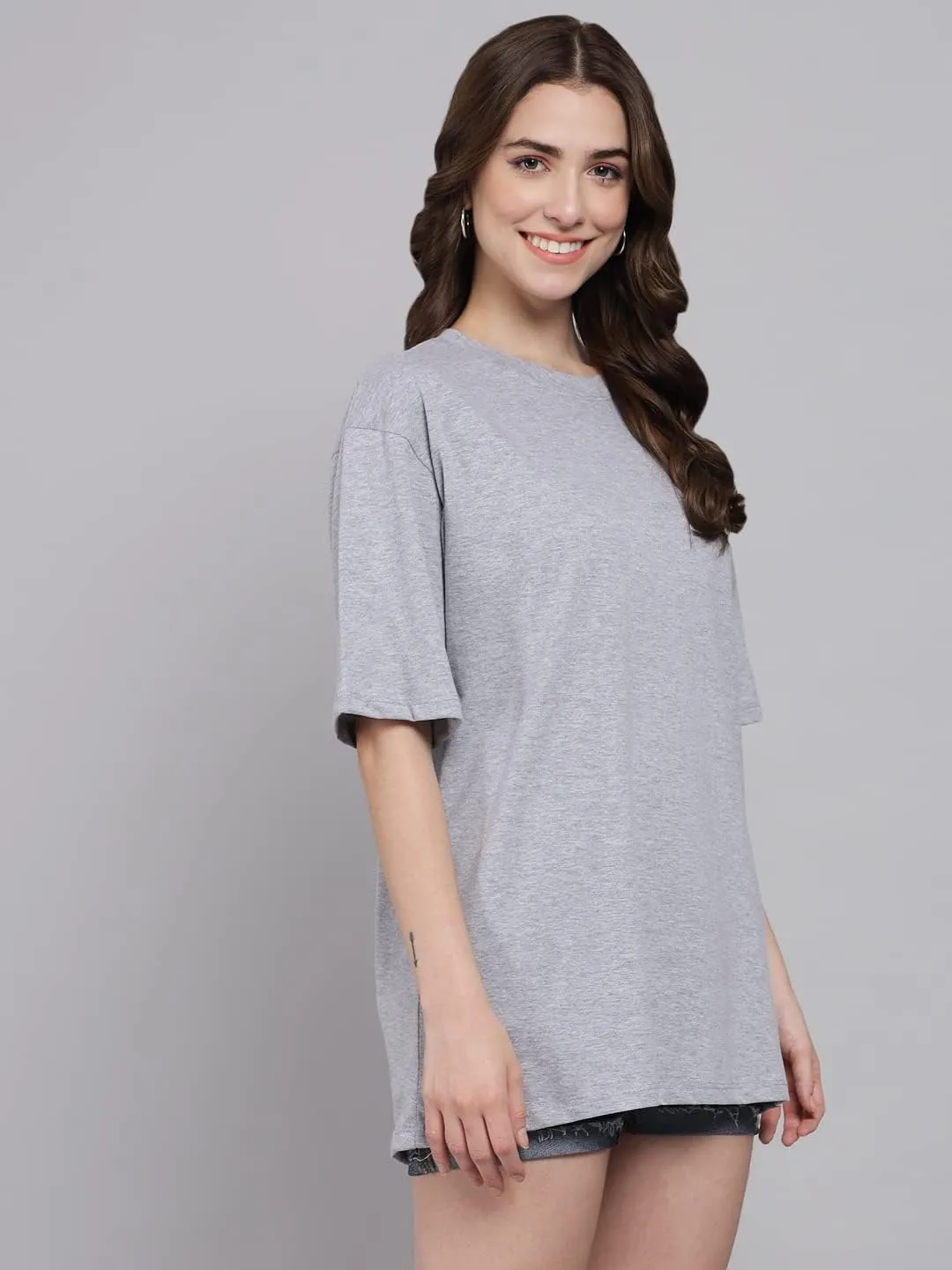 Women's Pure Cotton Casual Oversized Round Neck Drop Shoulder Tshirt
